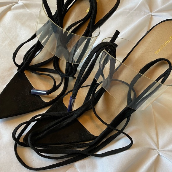 Black Clear Wedge Point Toe Thong Sandals - Picture 3 of 5